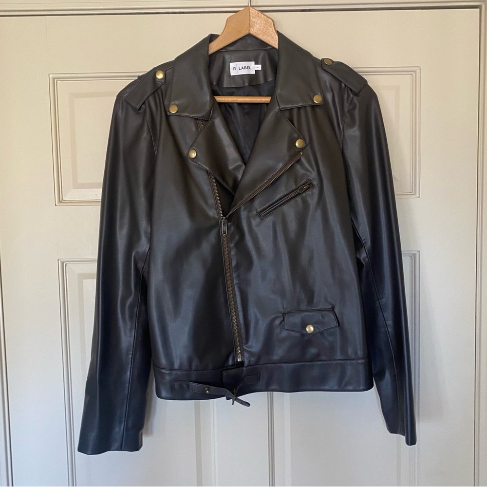 R-Label Reset Vegan Leather Moro Biker Jacket Mocca